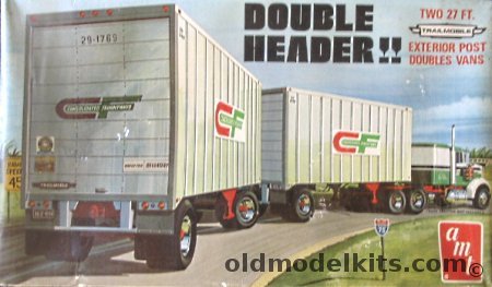 AMT 1/25 Double Header Two 27 Foot Exterior Post Double Vans/Trailers, T521 plastic model kit